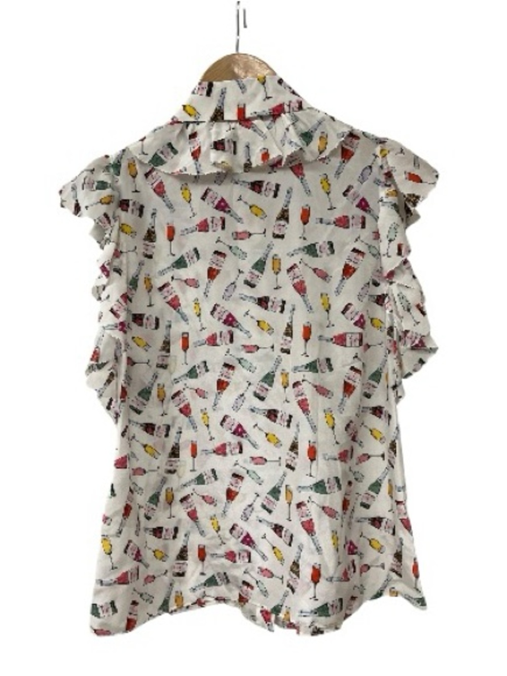Alice + Olivia Robbie Wine Printed Ruffled Blouse Weekend Toast Size Small Silk - Picture 4 of 5